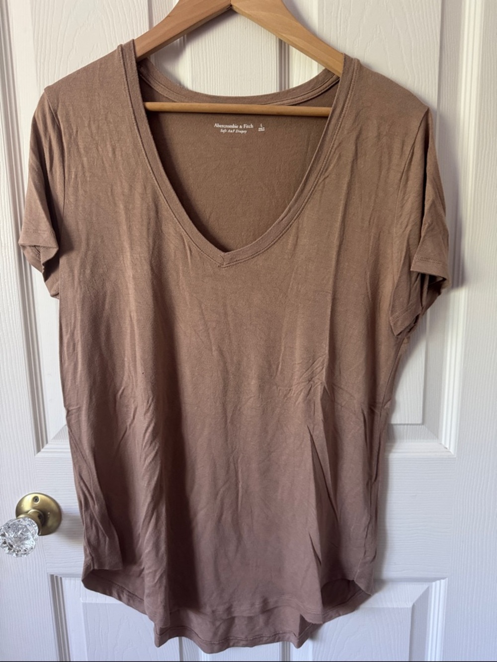 Abercrombie & Fitch Women’s Short Sleeve V-Neck Tee — Taupe Brown